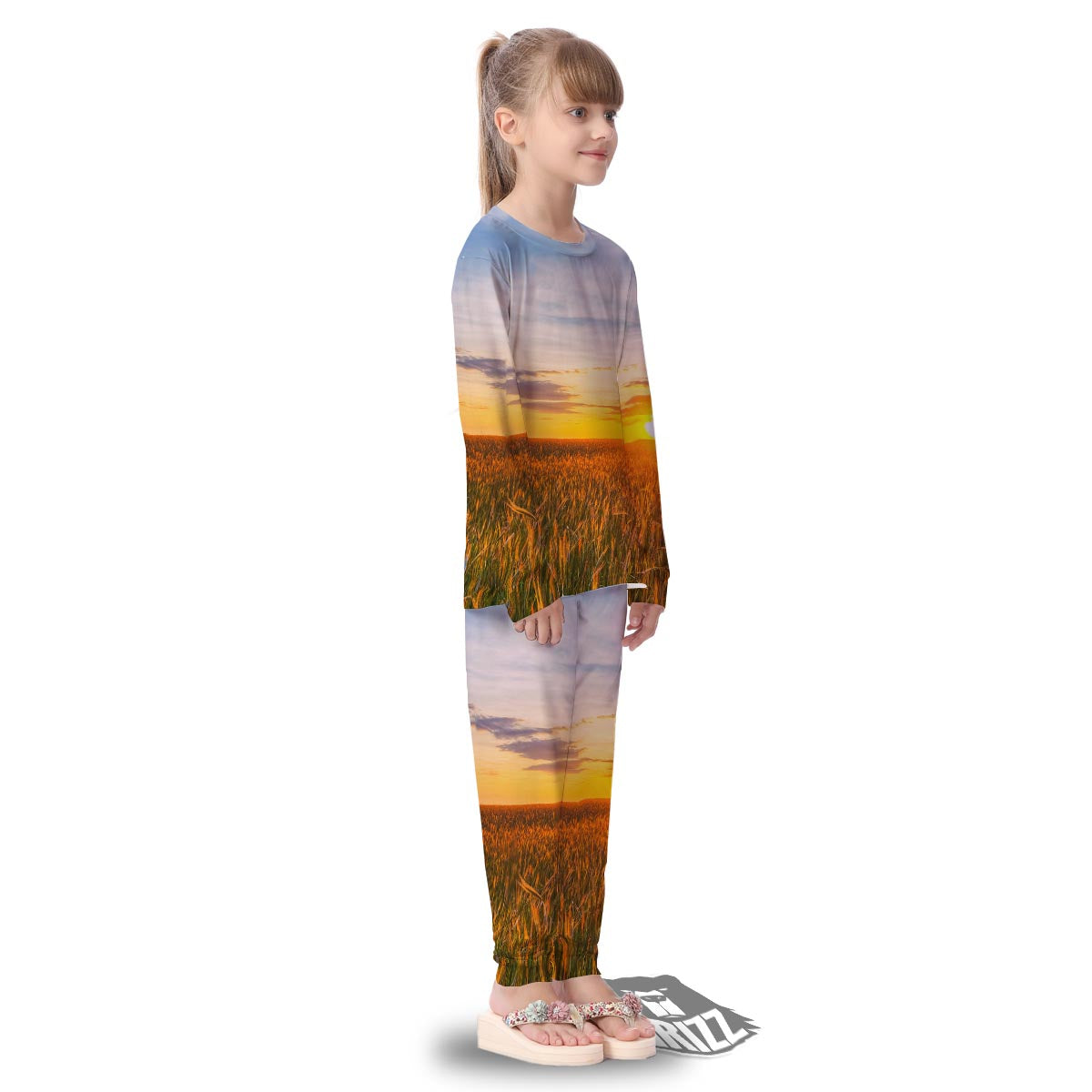 Field Sunrise Print Kid's Pajamas-grizzshop