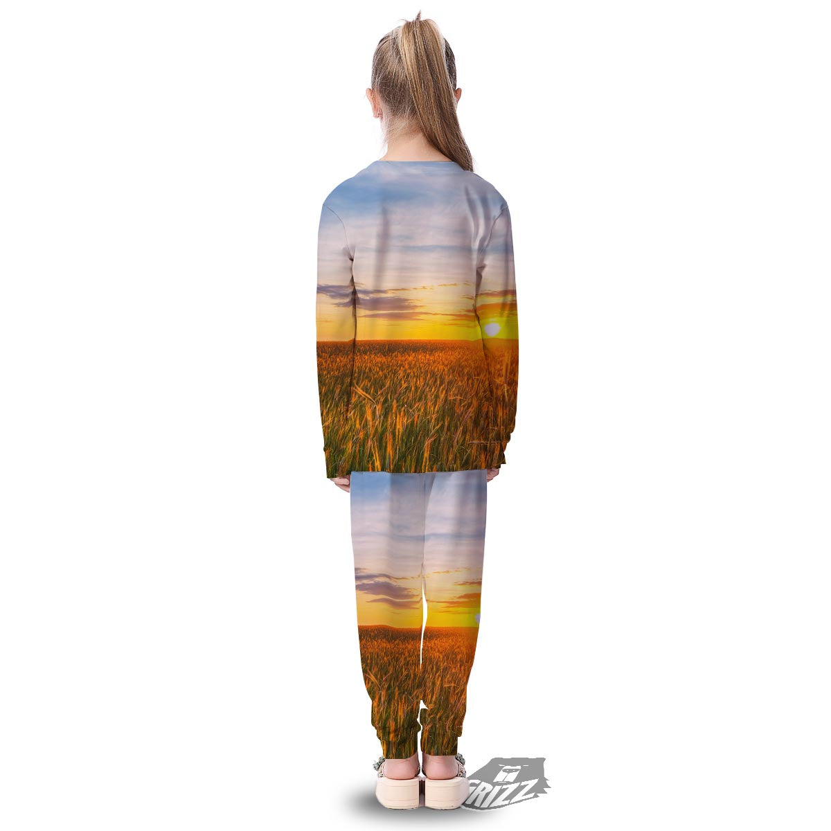Field Sunrise Print Kid's Pajamas-grizzshop
