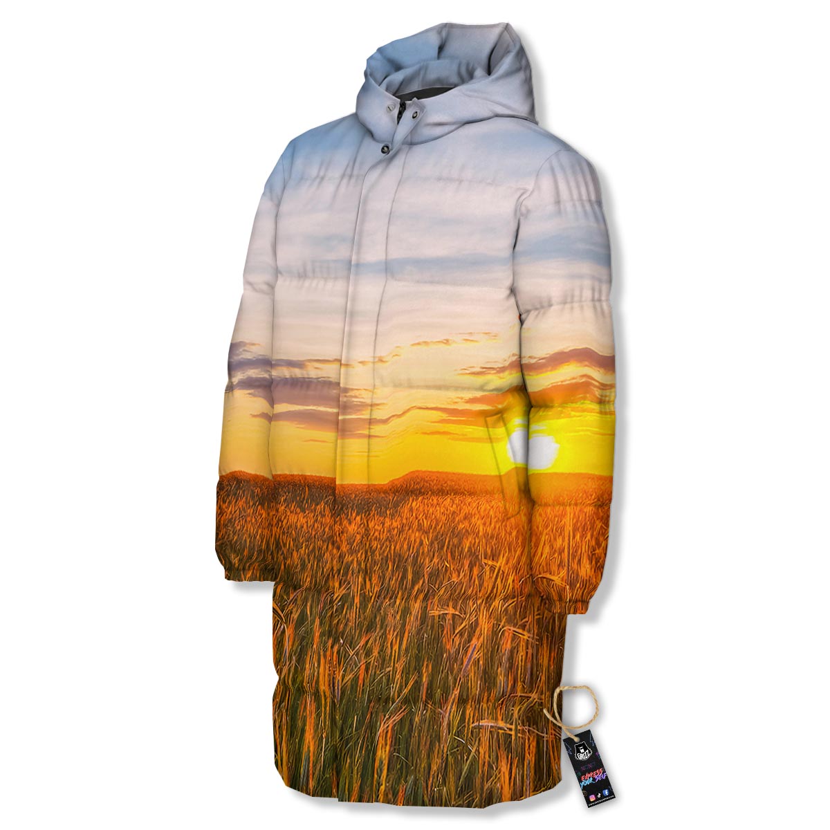 Field Sunrise Print Long Down Jacket-grizzshop