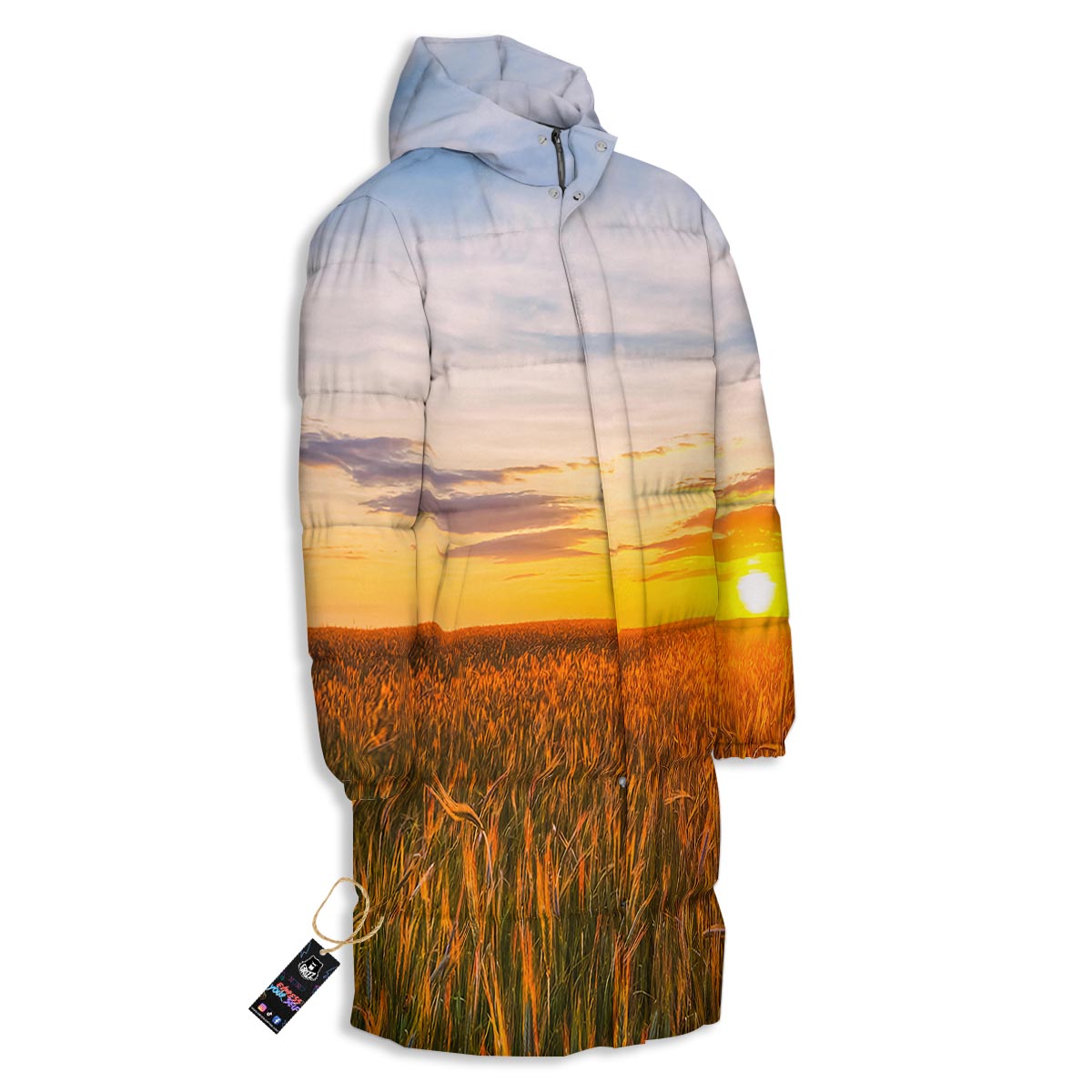 Field Sunrise Print Long Down Jacket-grizzshop
