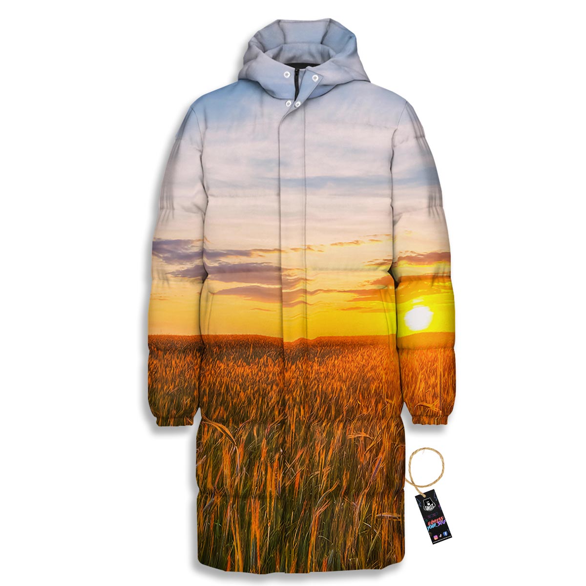 Field Sunrise Print Long Down Jacket-grizzshop
