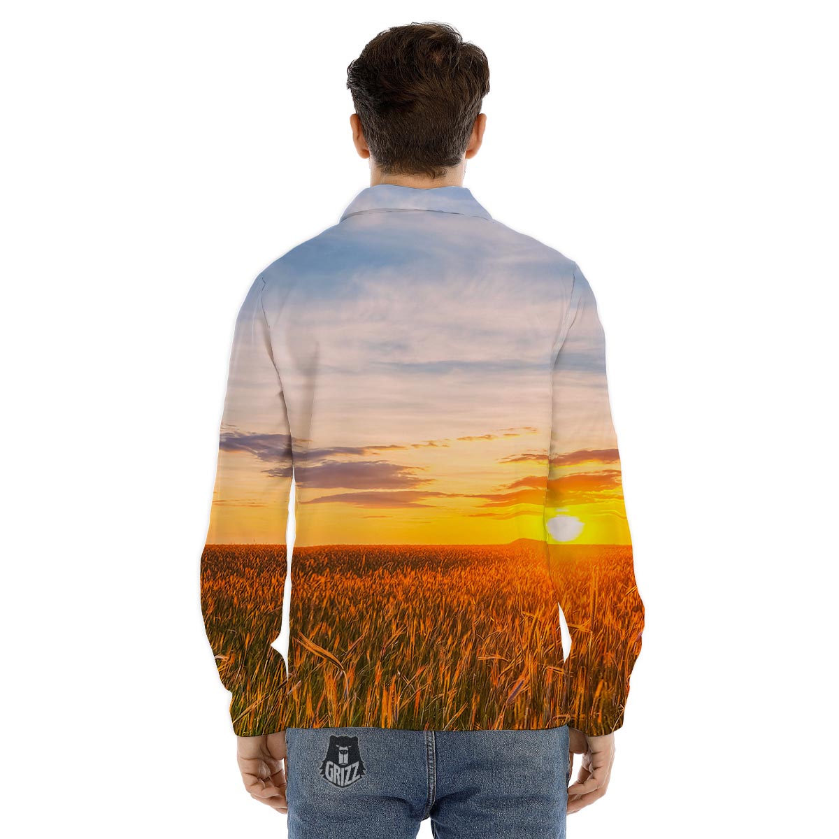 Field Sunrise Print Men's Dress Shirts-grizzshop