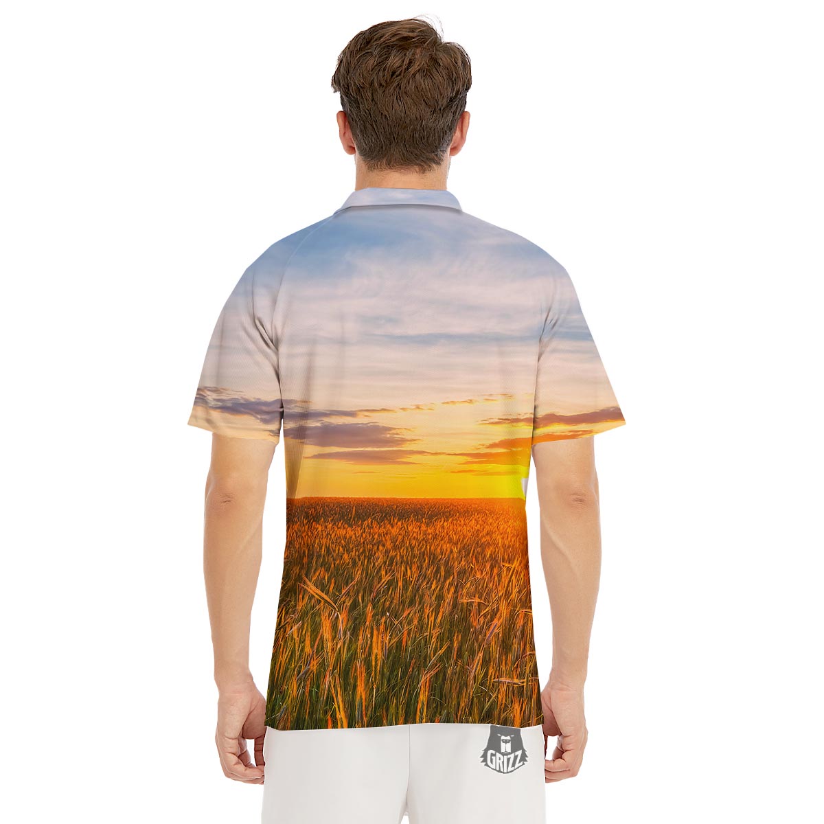 Field Sunrise Print Men's Golf Shirts-grizzshop