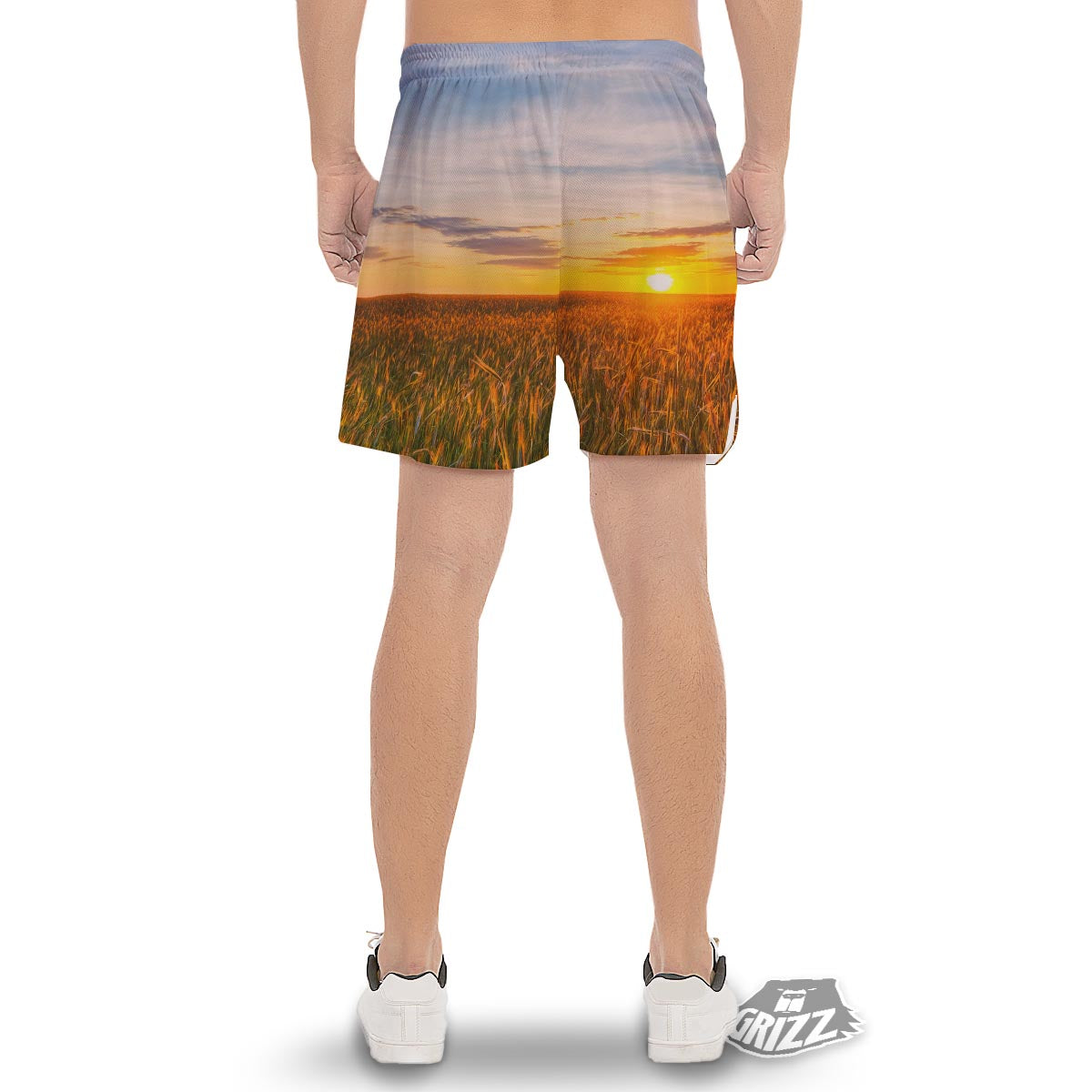 Field Sunrise Print Men's Gym Shorts-grizzshop