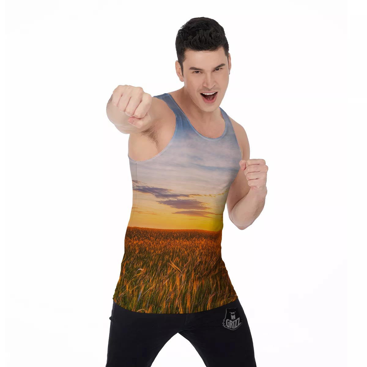 Field Sunrise Print Men's Tank Top-grizzshop