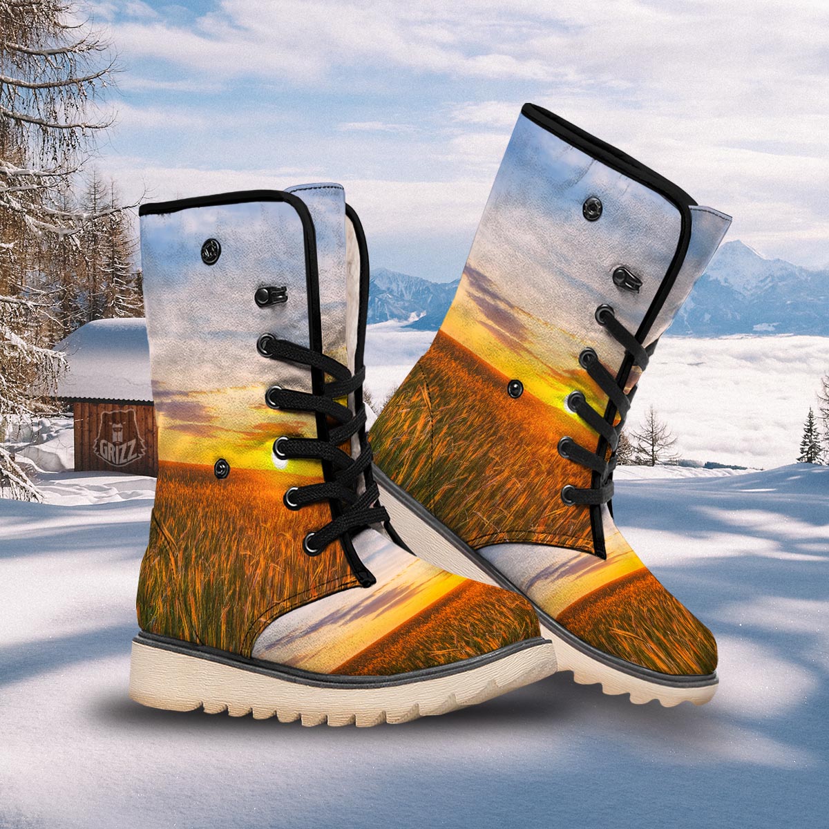 Field Sunrise Print Snow Boots-grizzshop