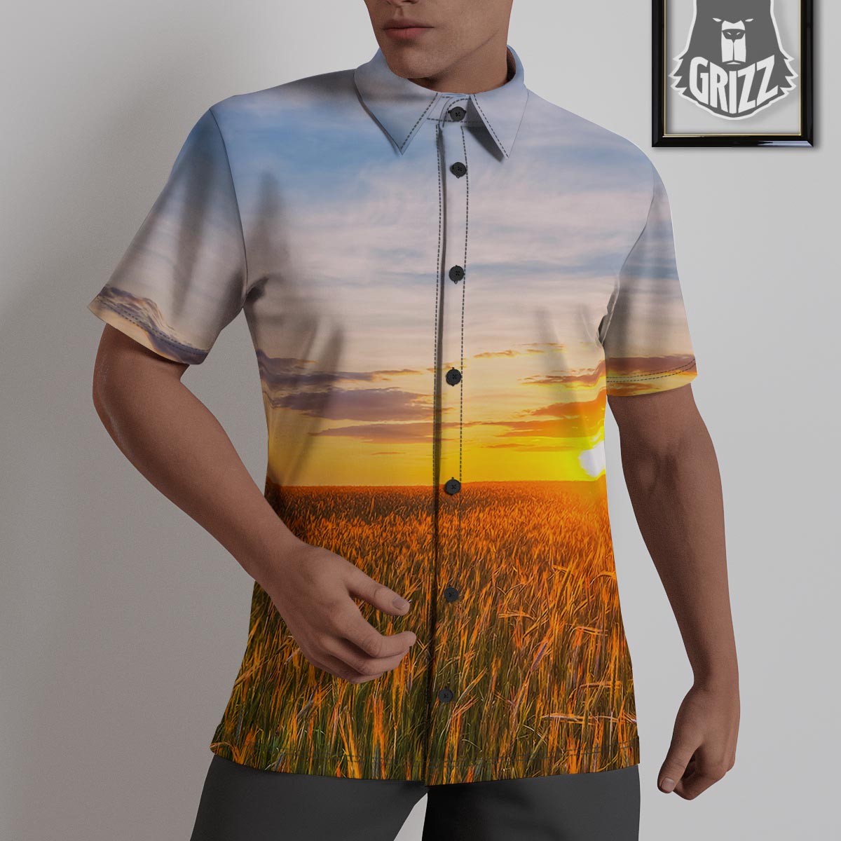 Field Sunrise Print Untucked Shirts-grizzshop