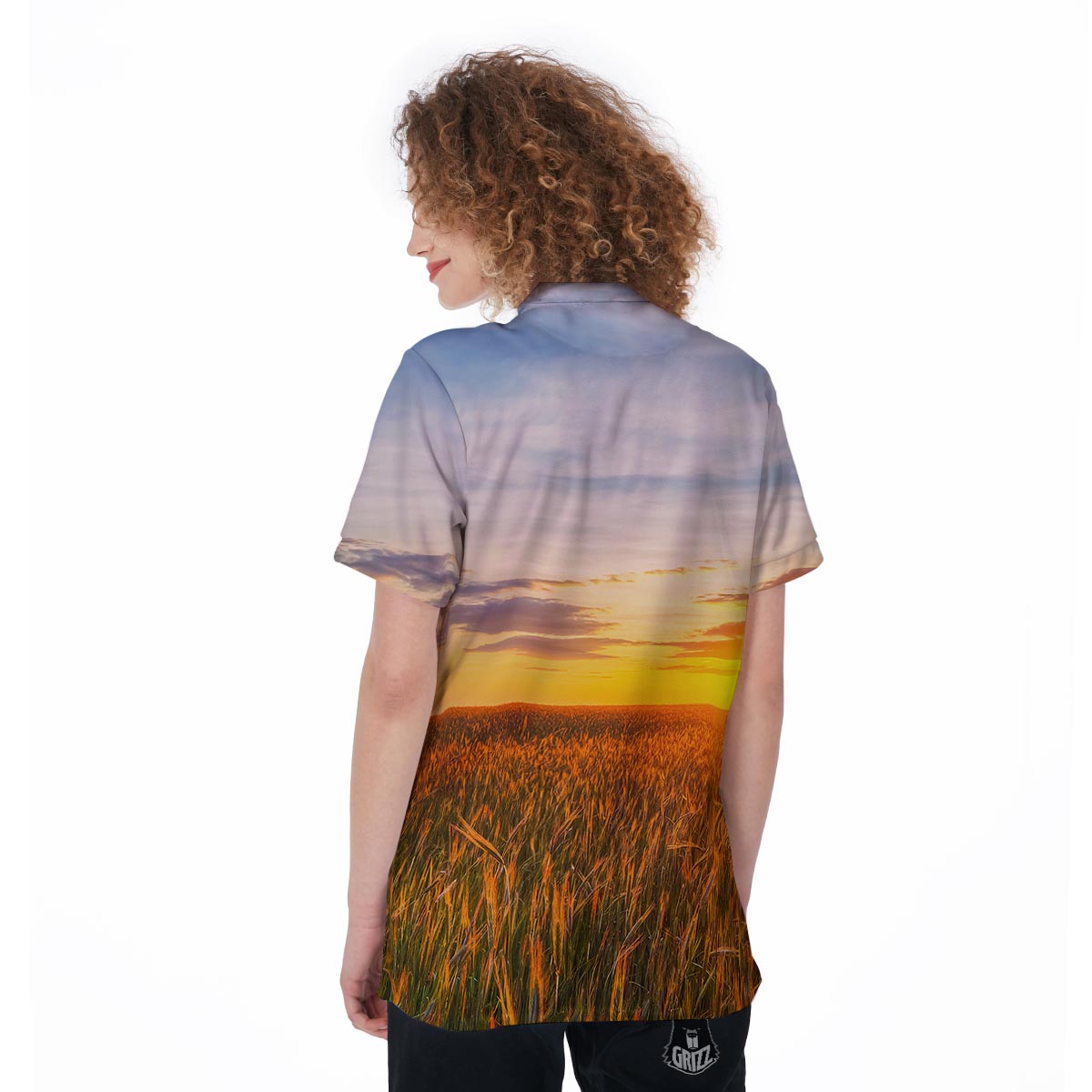 Field Sunrise Print Women's Golf Shirts-grizzshop