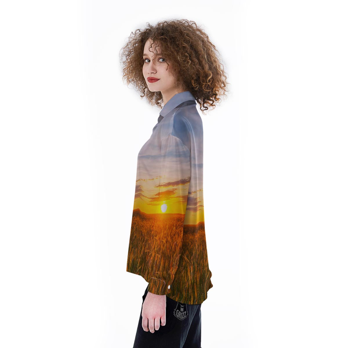 Field Sunrise Print Women's Long Sleeve Shirts-grizzshop