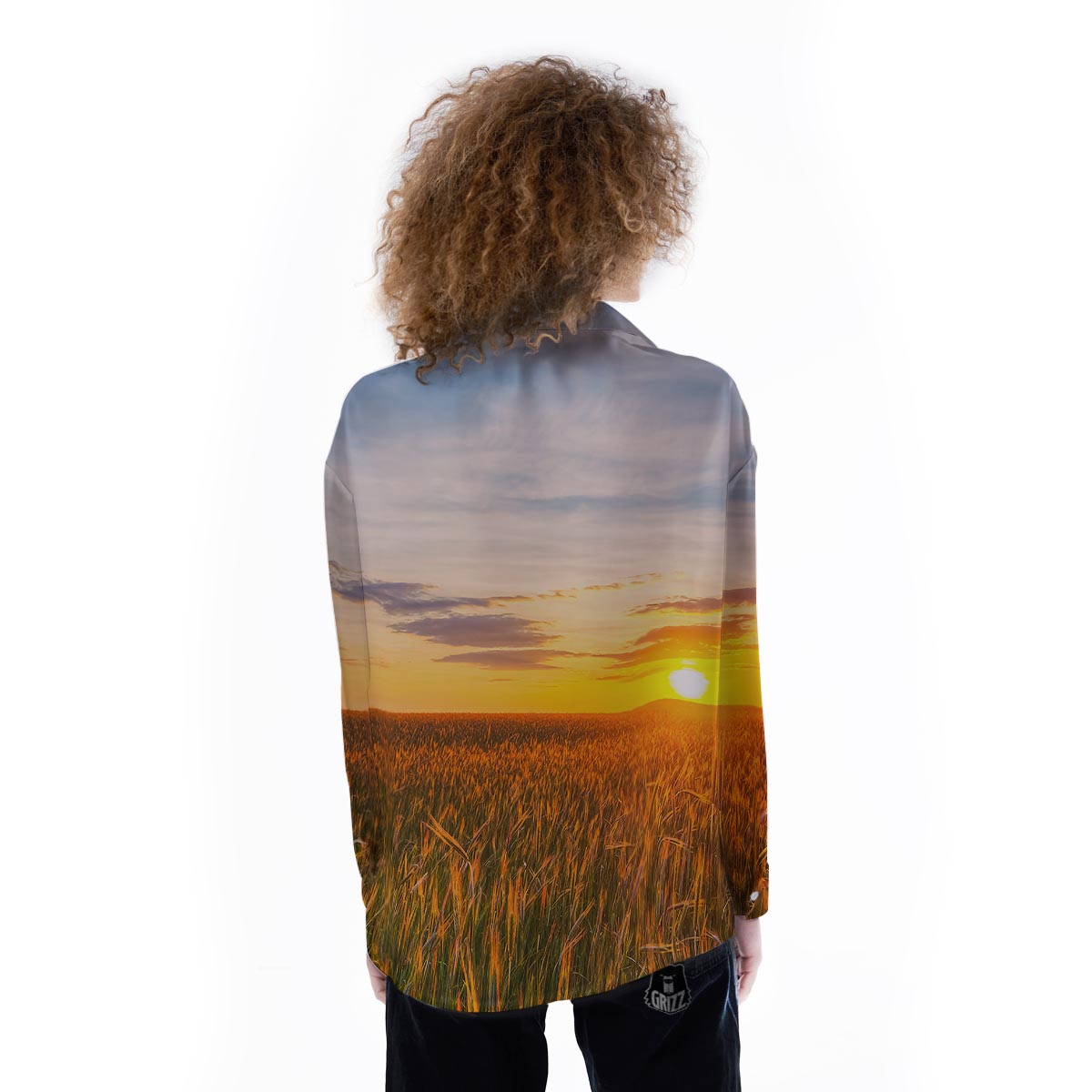 Field Sunrise Print Women's Long Sleeve Shirts-grizzshop