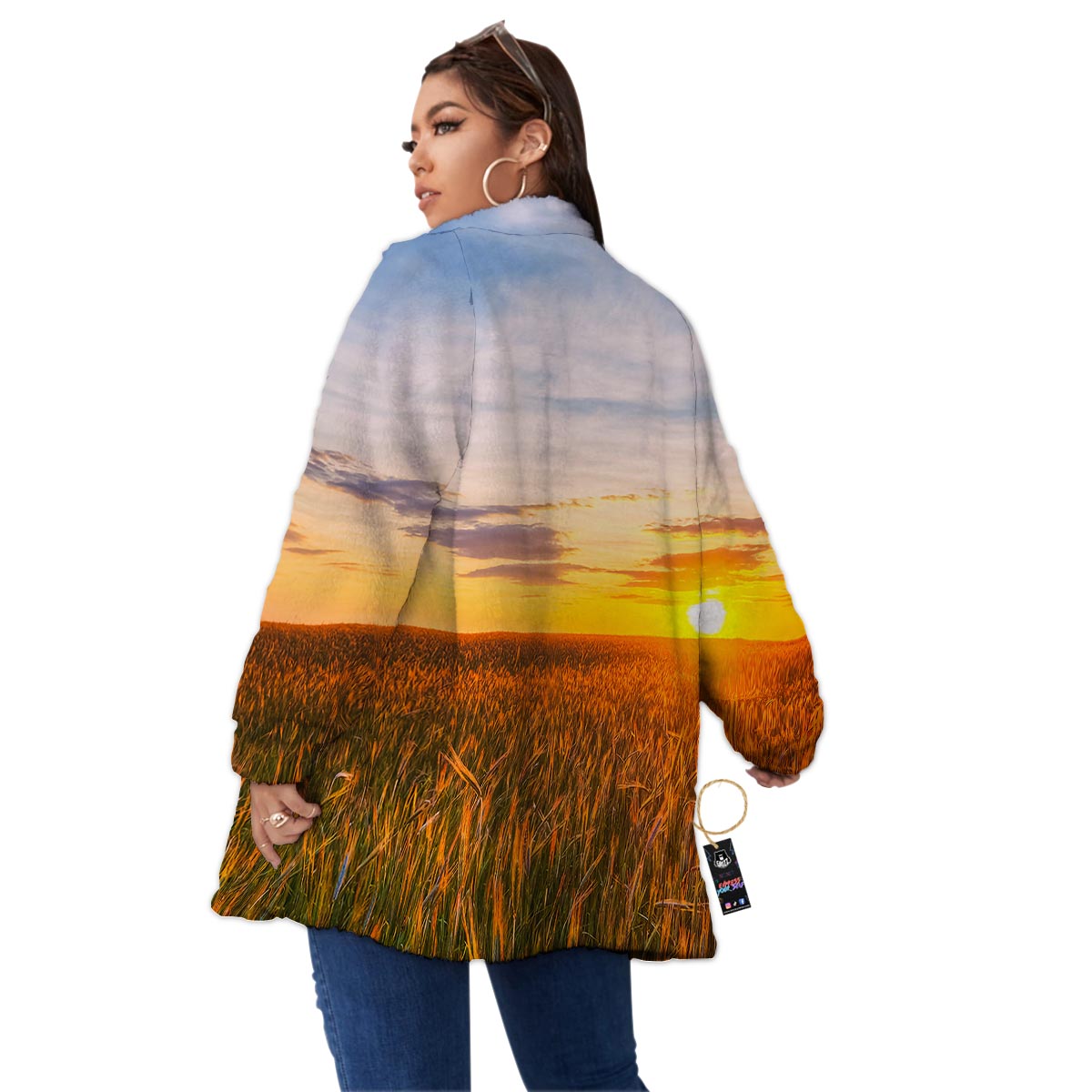 Field Sunrise Print Women's Sherpa Jacket-grizzshop