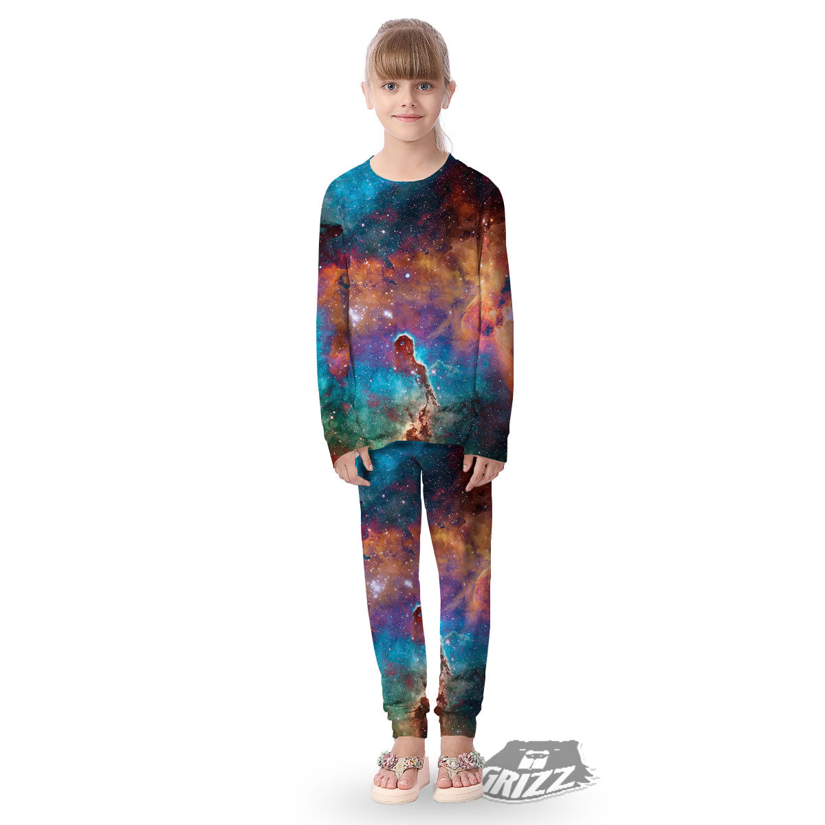 Fiery Universe Nebula Galaxy Space Print Kid's Pajamas-grizzshop