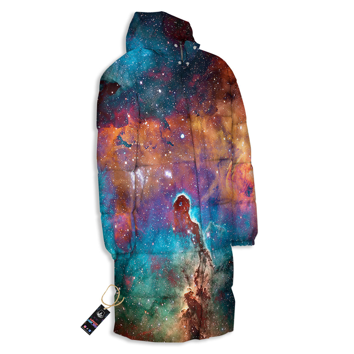 Fiery Universe Nebula Galaxy Space Print Long Down Jacket-grizzshop