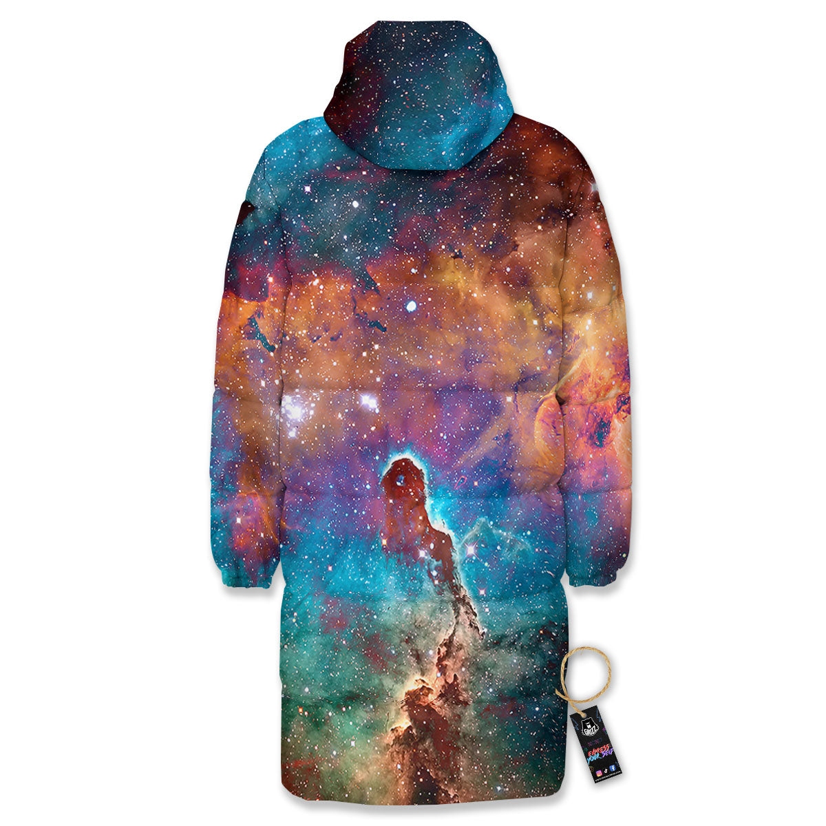 Fiery Universe Nebula Galaxy Space Print Long Down Jacket-grizzshop