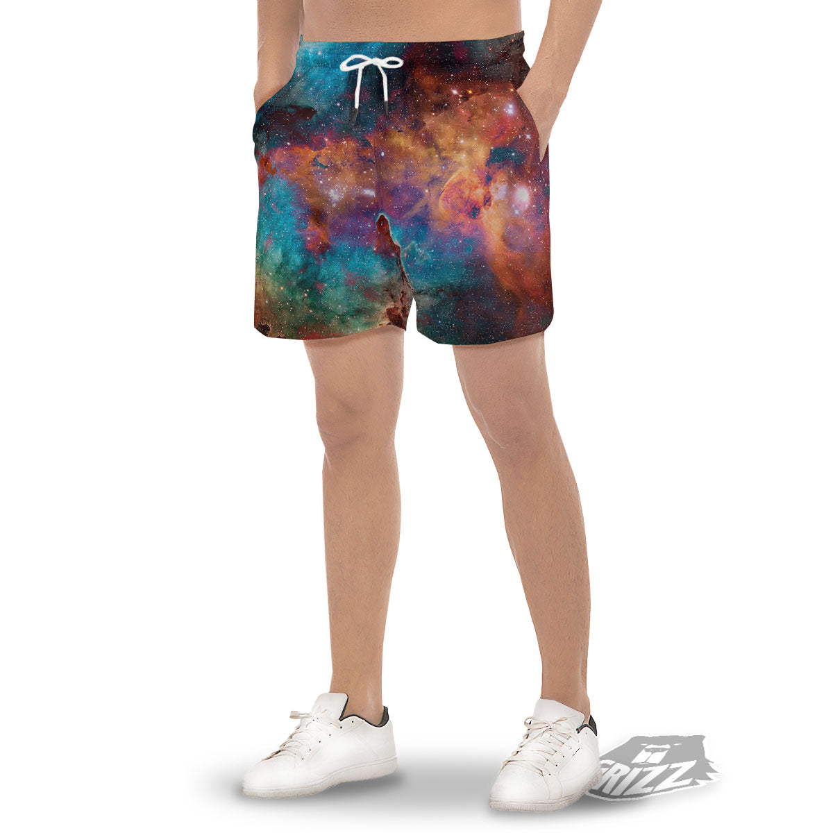 Fiery Universe Nebula Galaxy Space Print Men's Gym Shorts-grizzshop