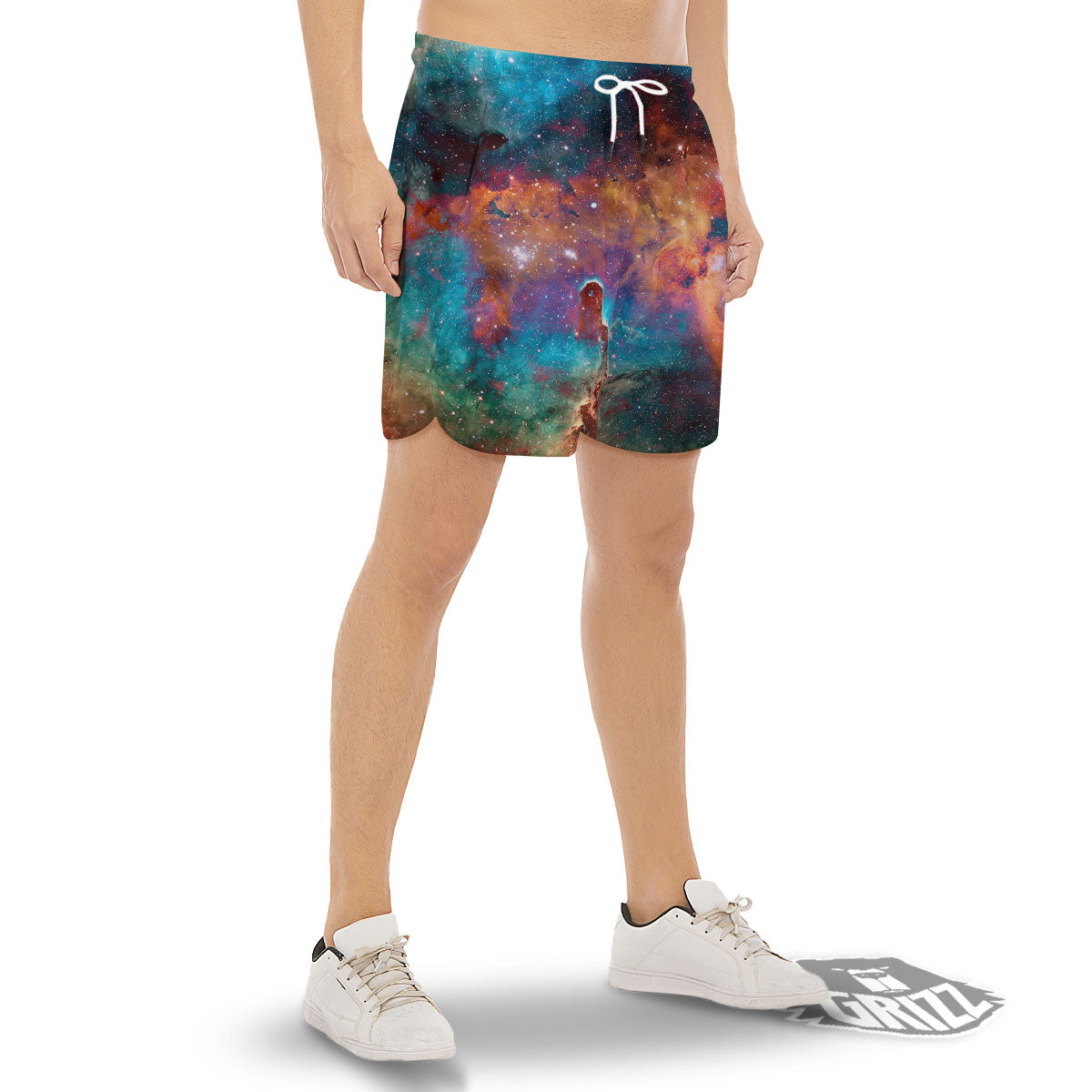 Fiery Universe Nebula Galaxy Space Print Men's Gym Shorts-grizzshop