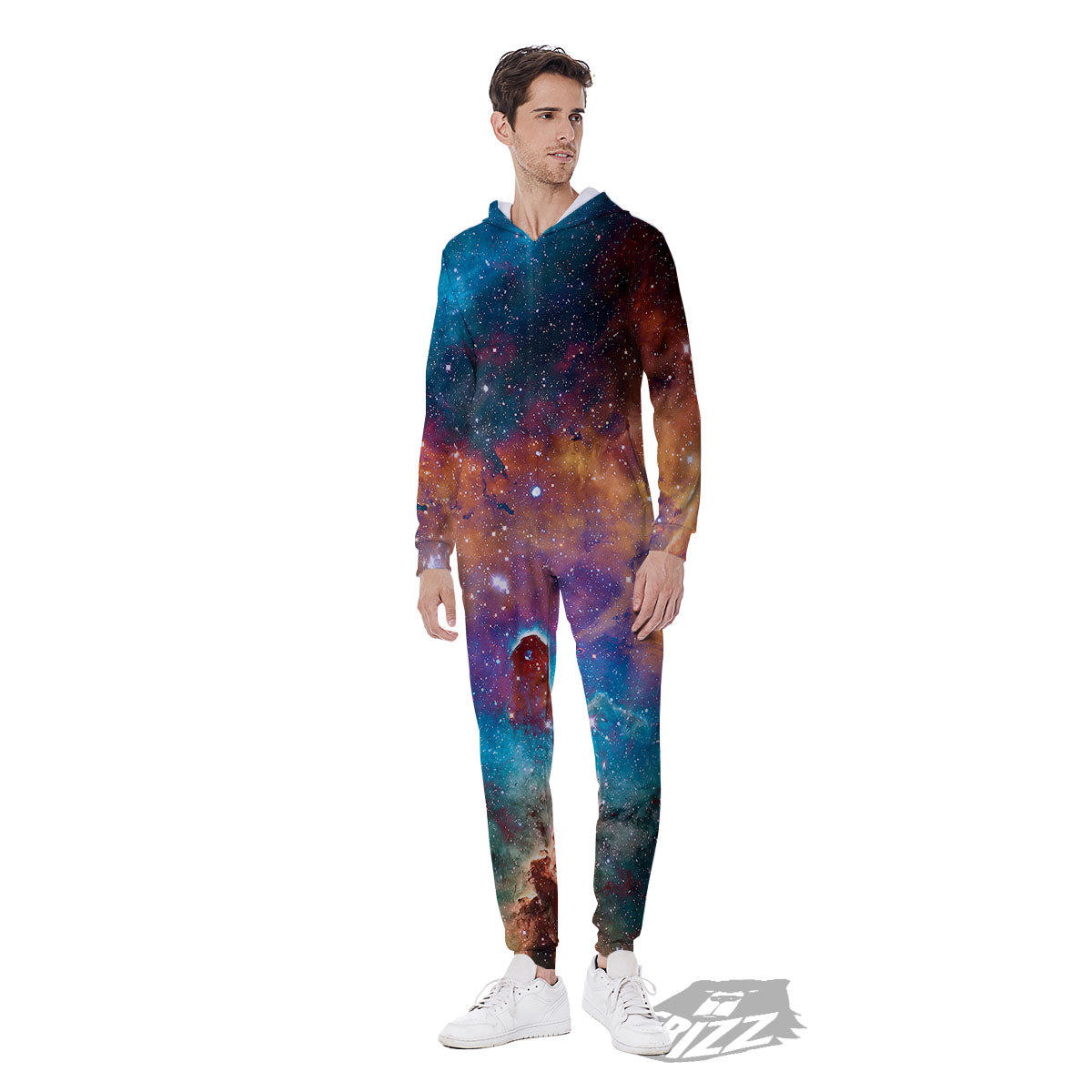 Fiery Universe Nebula Galaxy Space Print Men's Jumpsuit-grizzshop