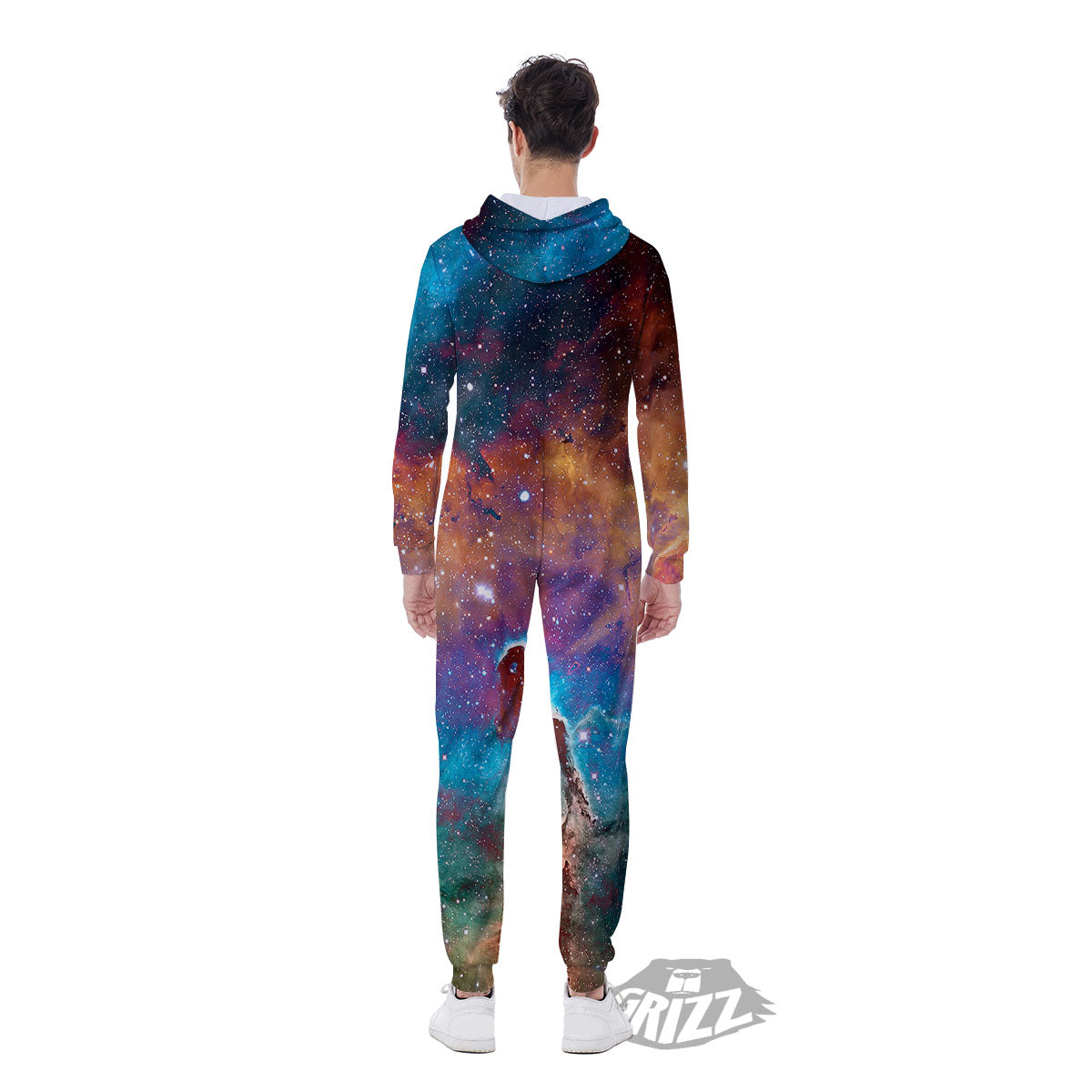 Fiery Universe Nebula Galaxy Space Print Men's Jumpsuit-grizzshop