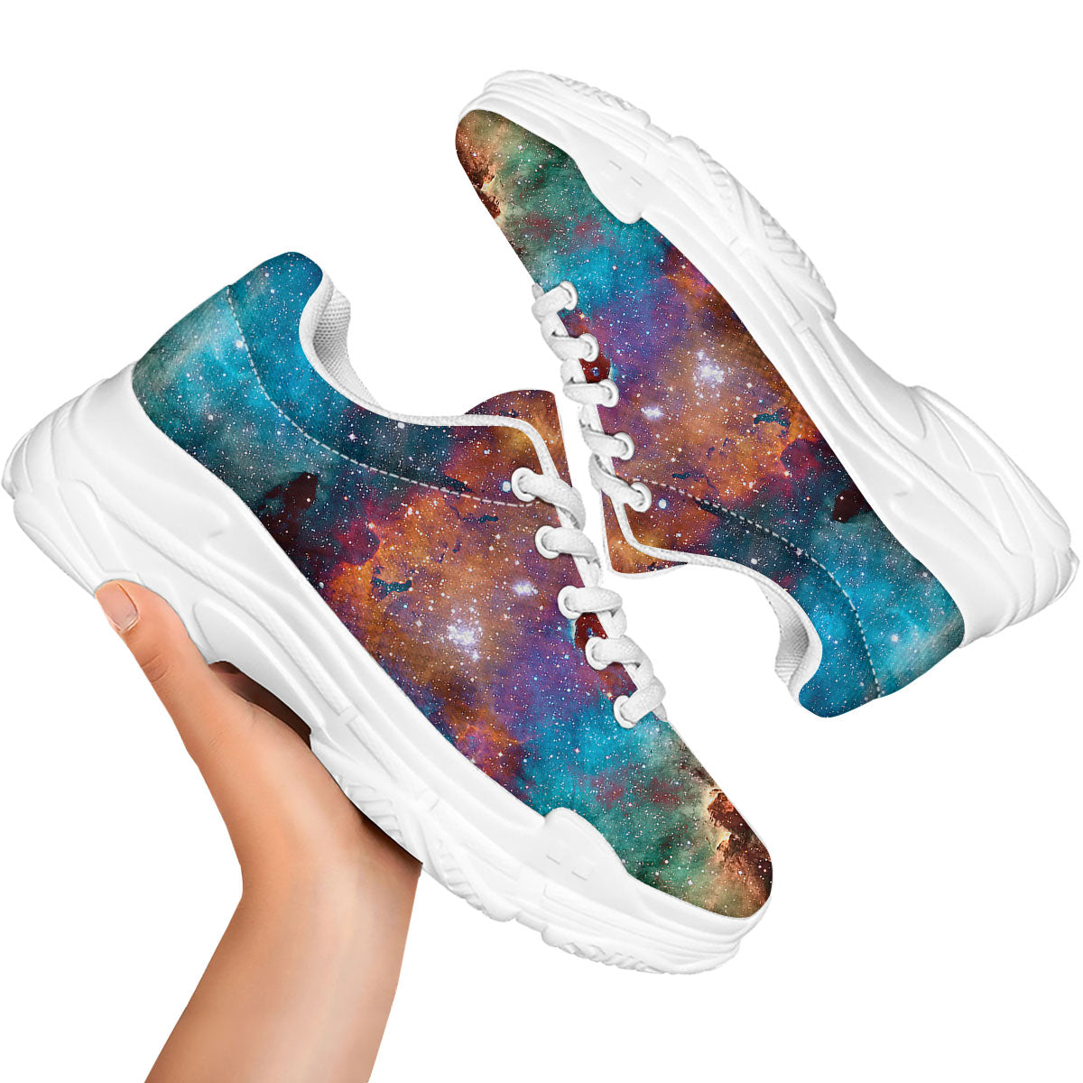 Fiery Universe Nebula Galaxy Space Print White Chunky Shoes-grizzshop