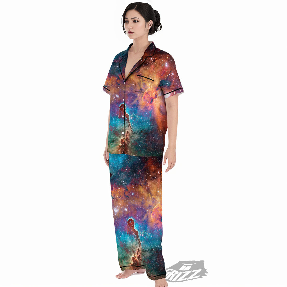 Fiery Universe Nebula Galaxy Space Print Women's Pajamas Set-grizzshop