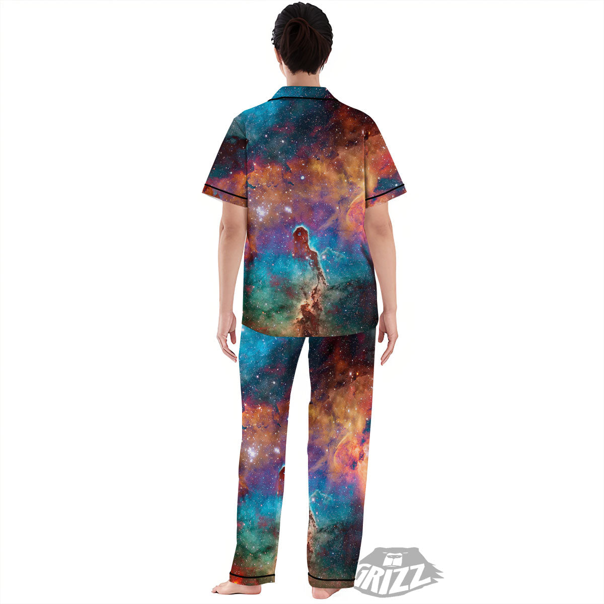 Fiery Universe Nebula Galaxy Space Print Women's Pajamas Set-grizzshop