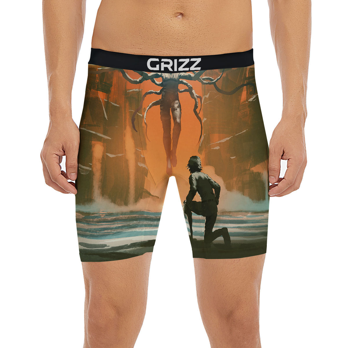 Fight With Alien Print Boxer Briefs-grizzshop
