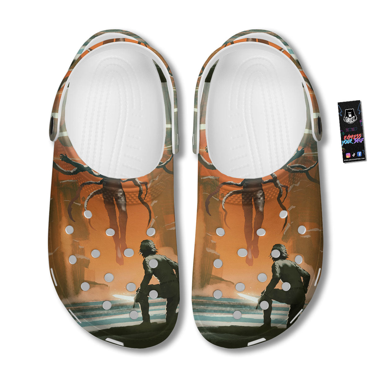 Fight With Alien Print Clog-grizzshop
