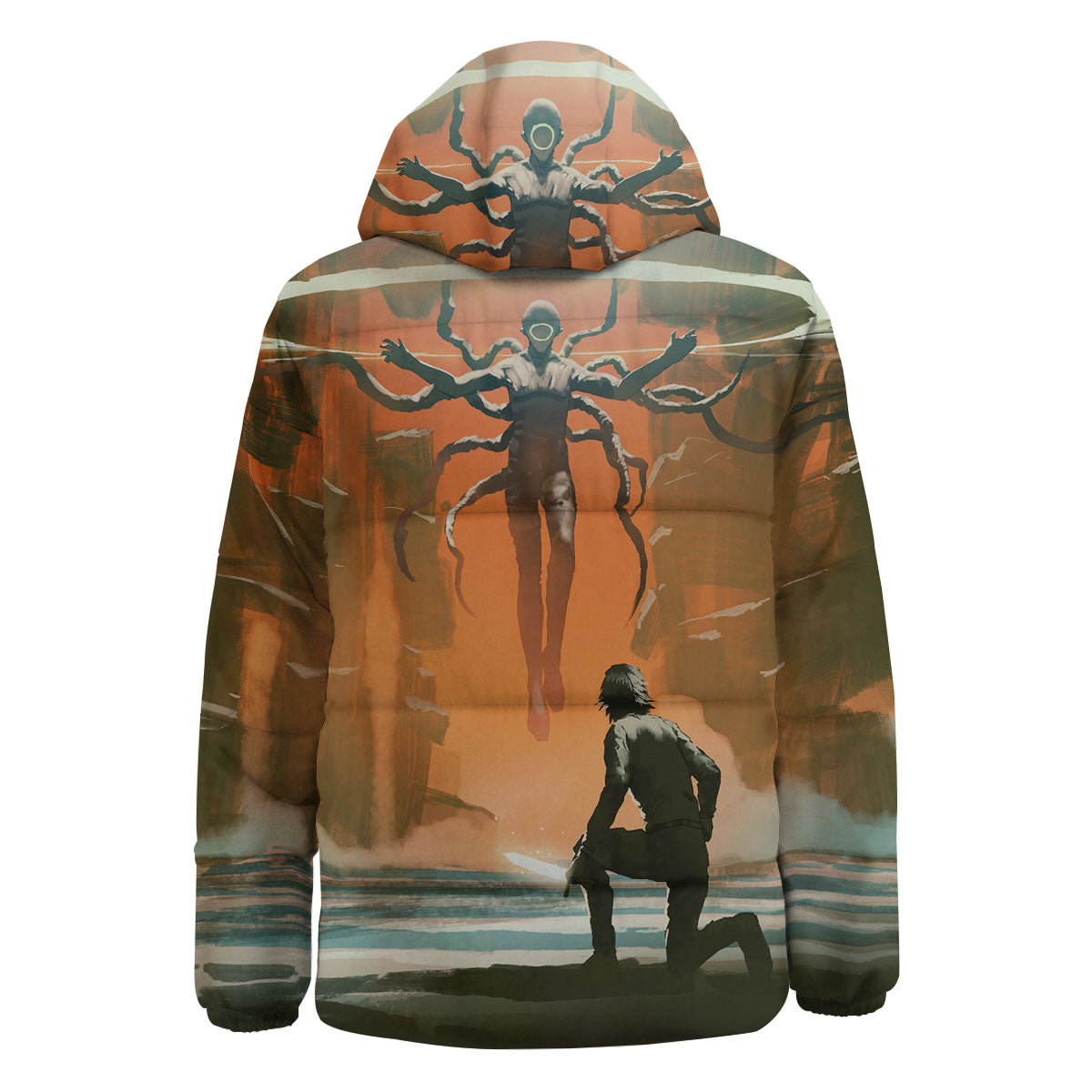 Fight With Alien Print Down Jacket-grizzshop