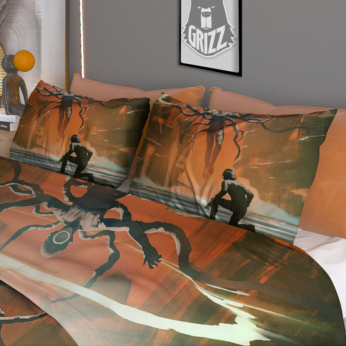 Fight With Alien Print Duvet Cover Bedding Set