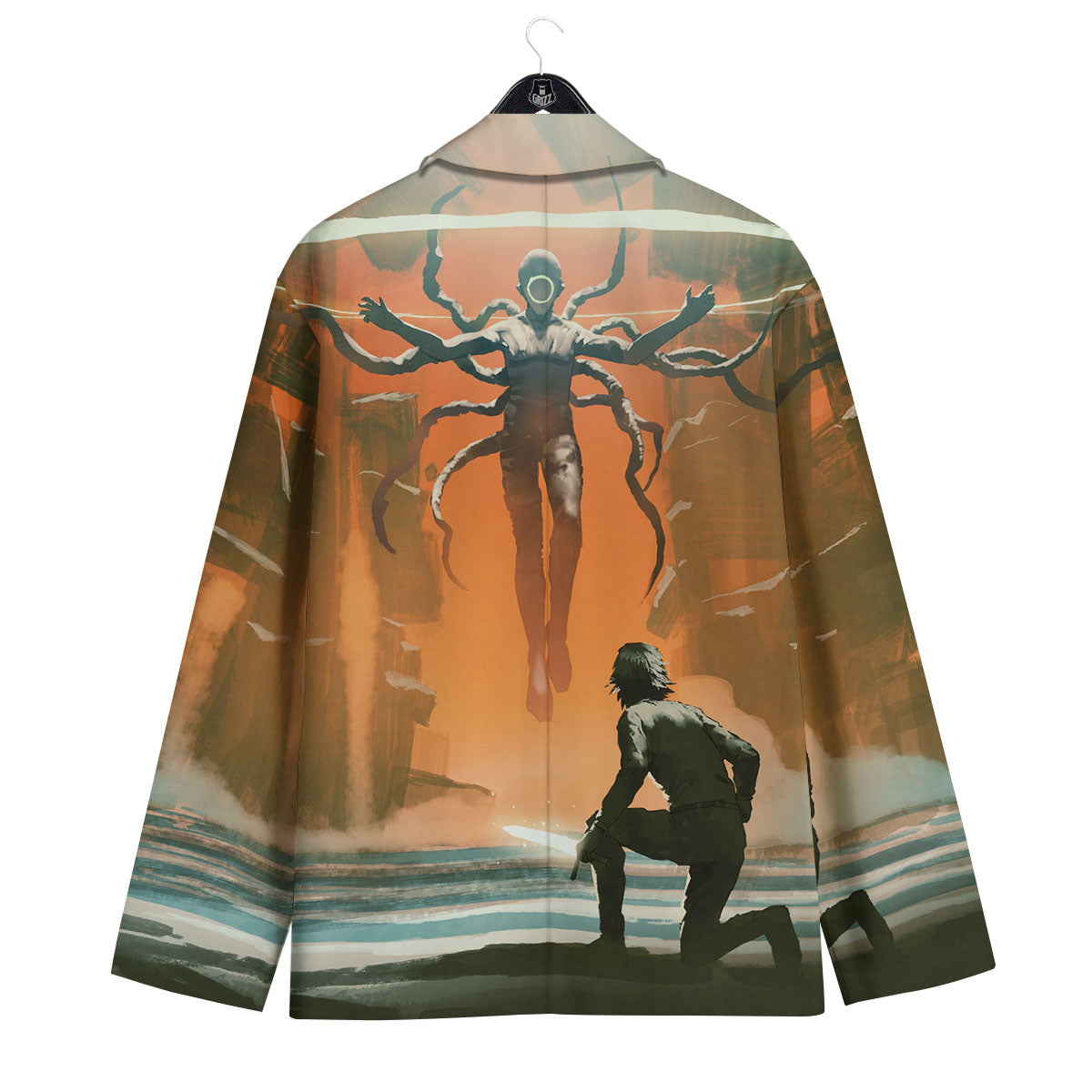 Fight With Alien Print Men's Sport Coat-grizzshop