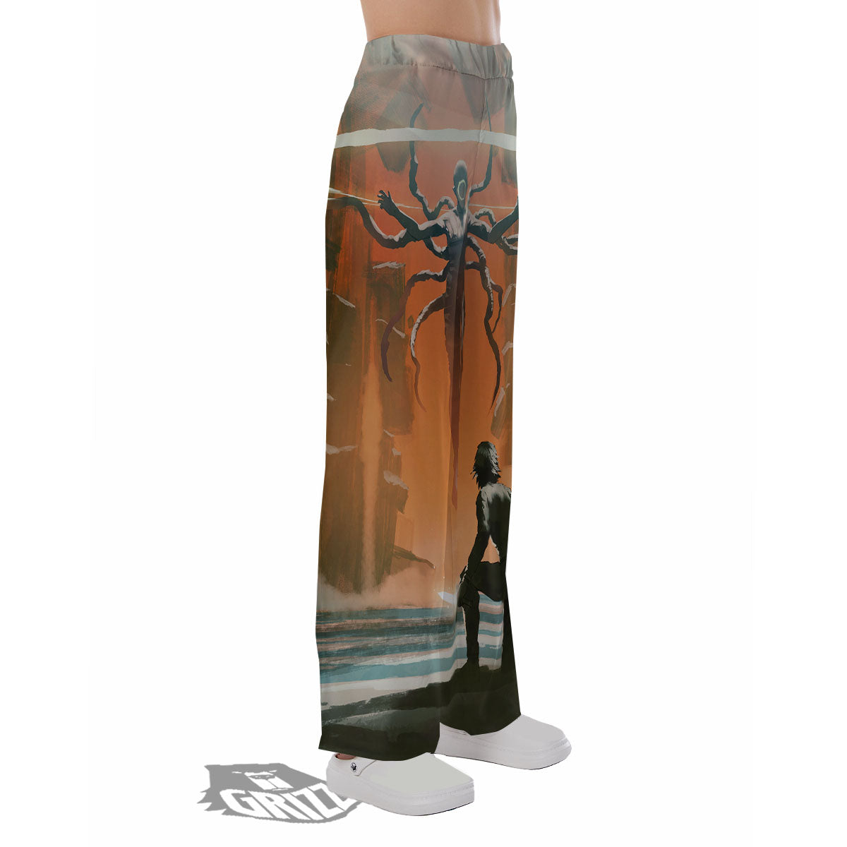 Fight With Alien Print Pajama Pants-grizzshop