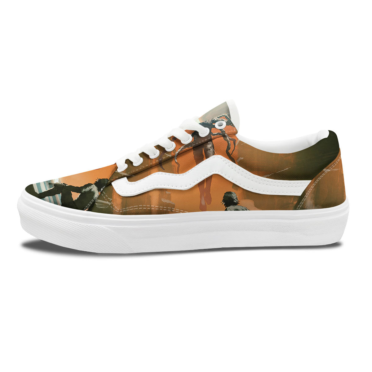 Fight With Alien Print Skate Shoes-grizzshop