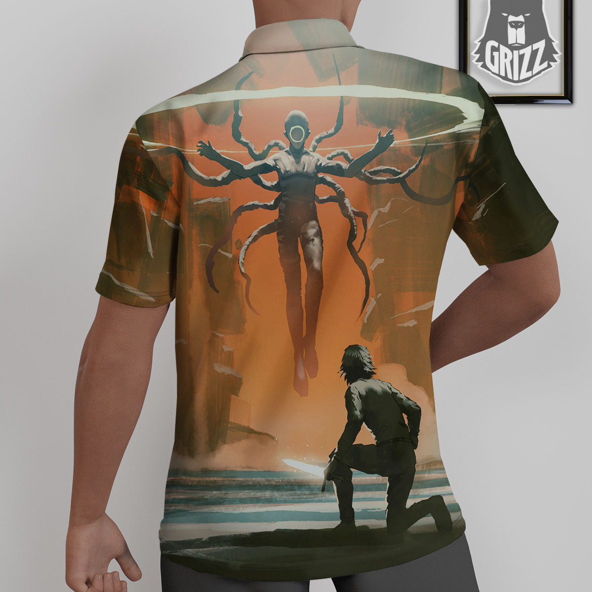 Fight With Alien Print Untucked Shirts-grizzshop
