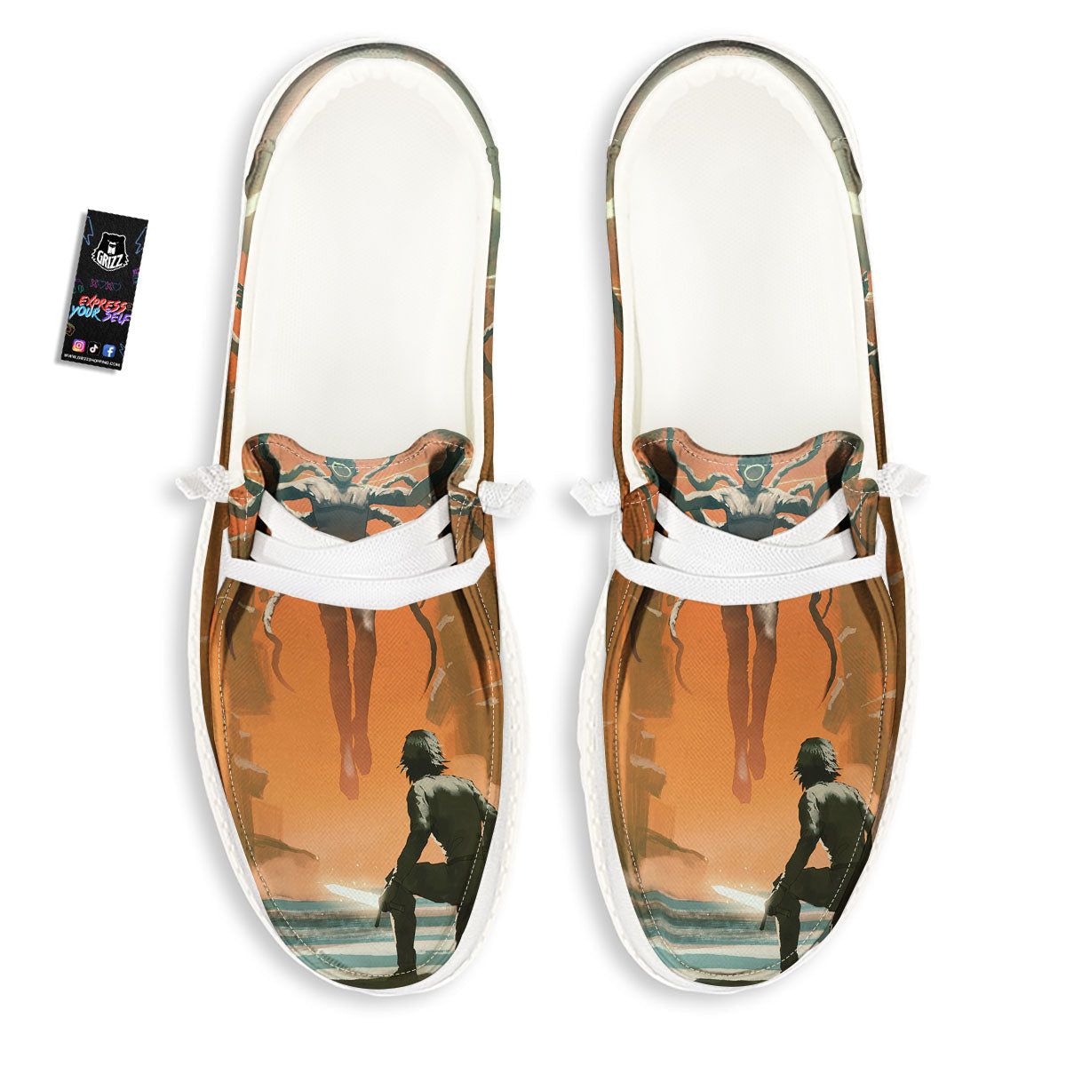 Fight With Alien Print White Loafers-grizzshop