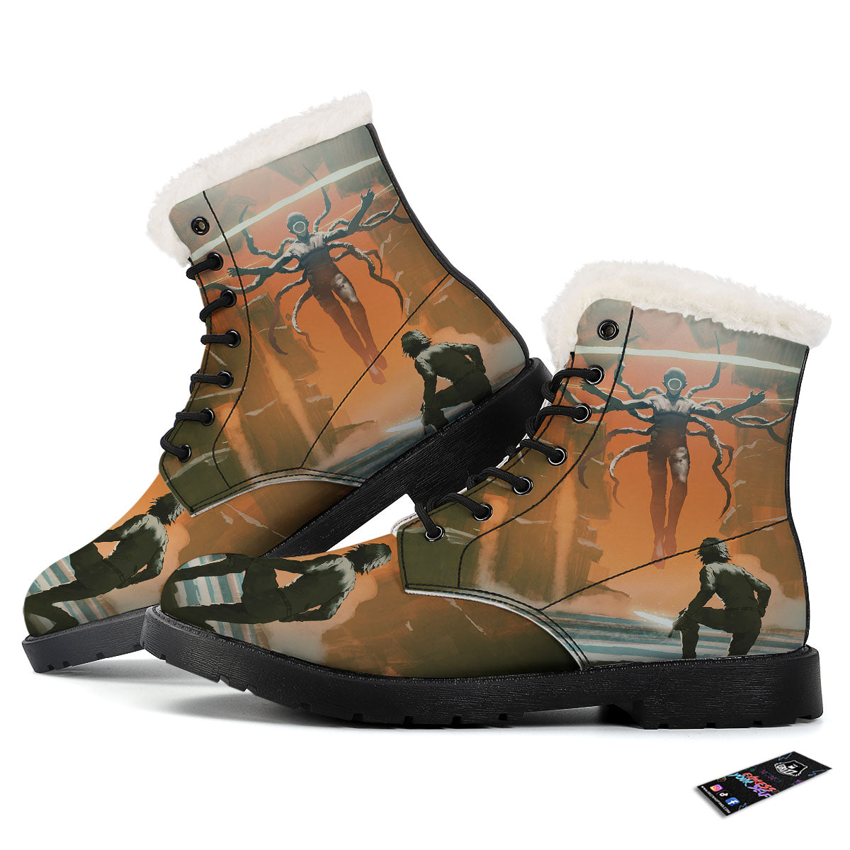 Fight With Alien Print Winter Boots-grizzshop
