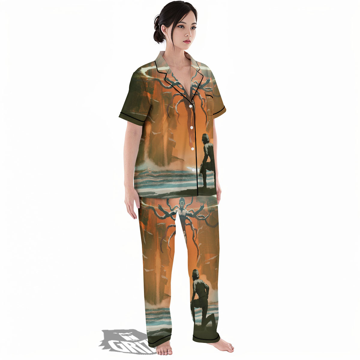 Fight With Alien Print Women's Pajamas Set-grizzshop