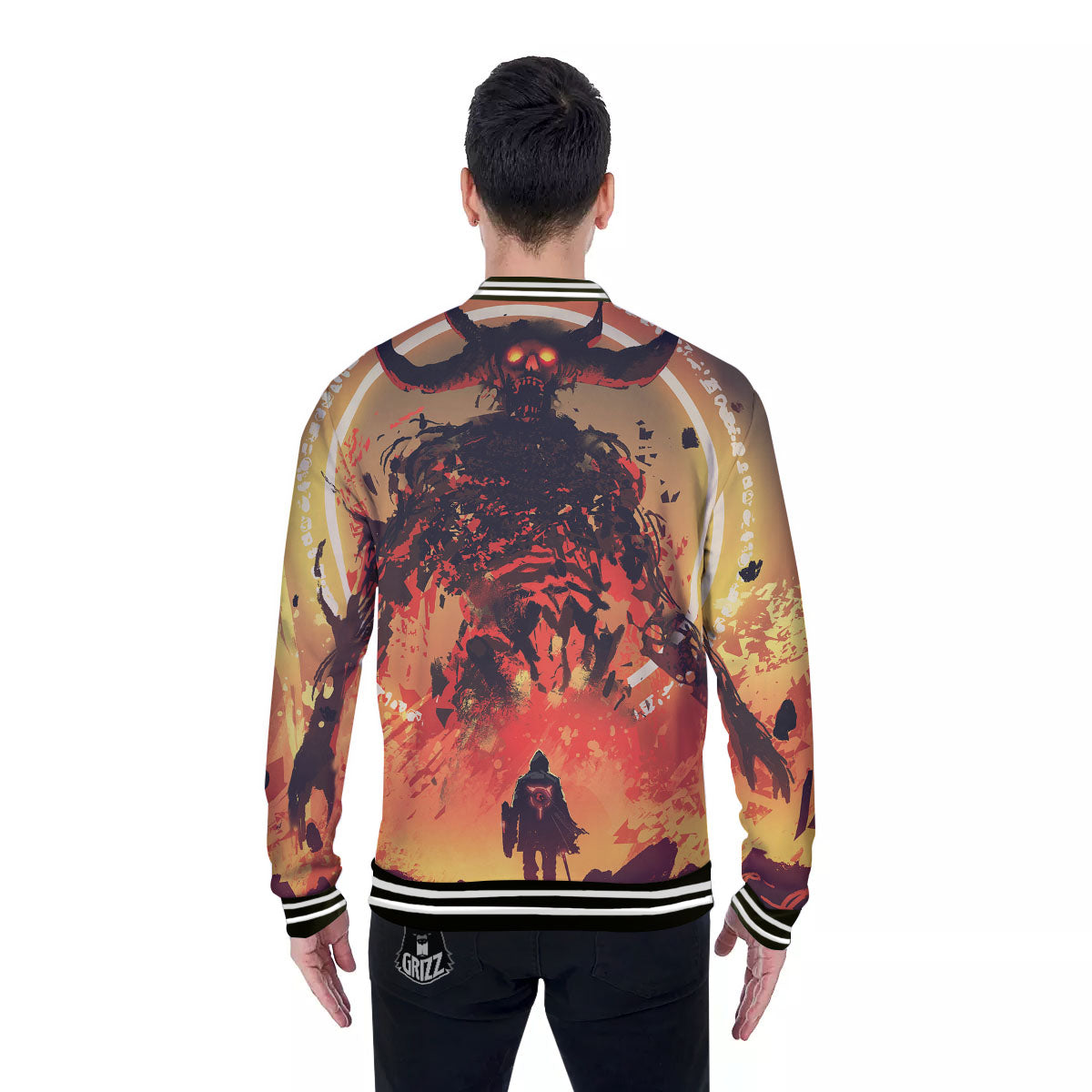 Fight With Demon Print Baseball Jacket-grizzshop