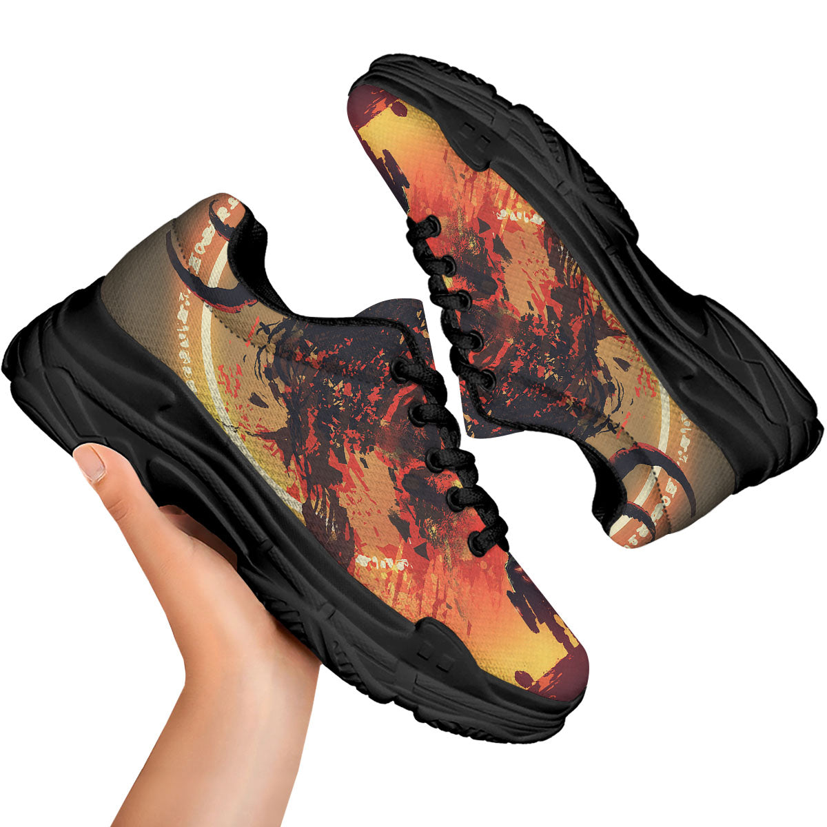 Fight With Demon Print Black Chunky Shoes-grizzshop