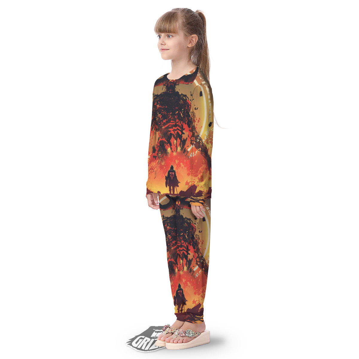 Fight With Demon Print Kid's Pajamas-grizzshop