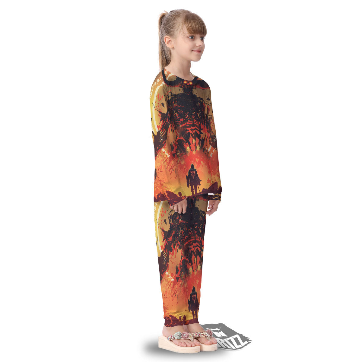 Fight With Demon Print Kid's Pajamas-grizzshop