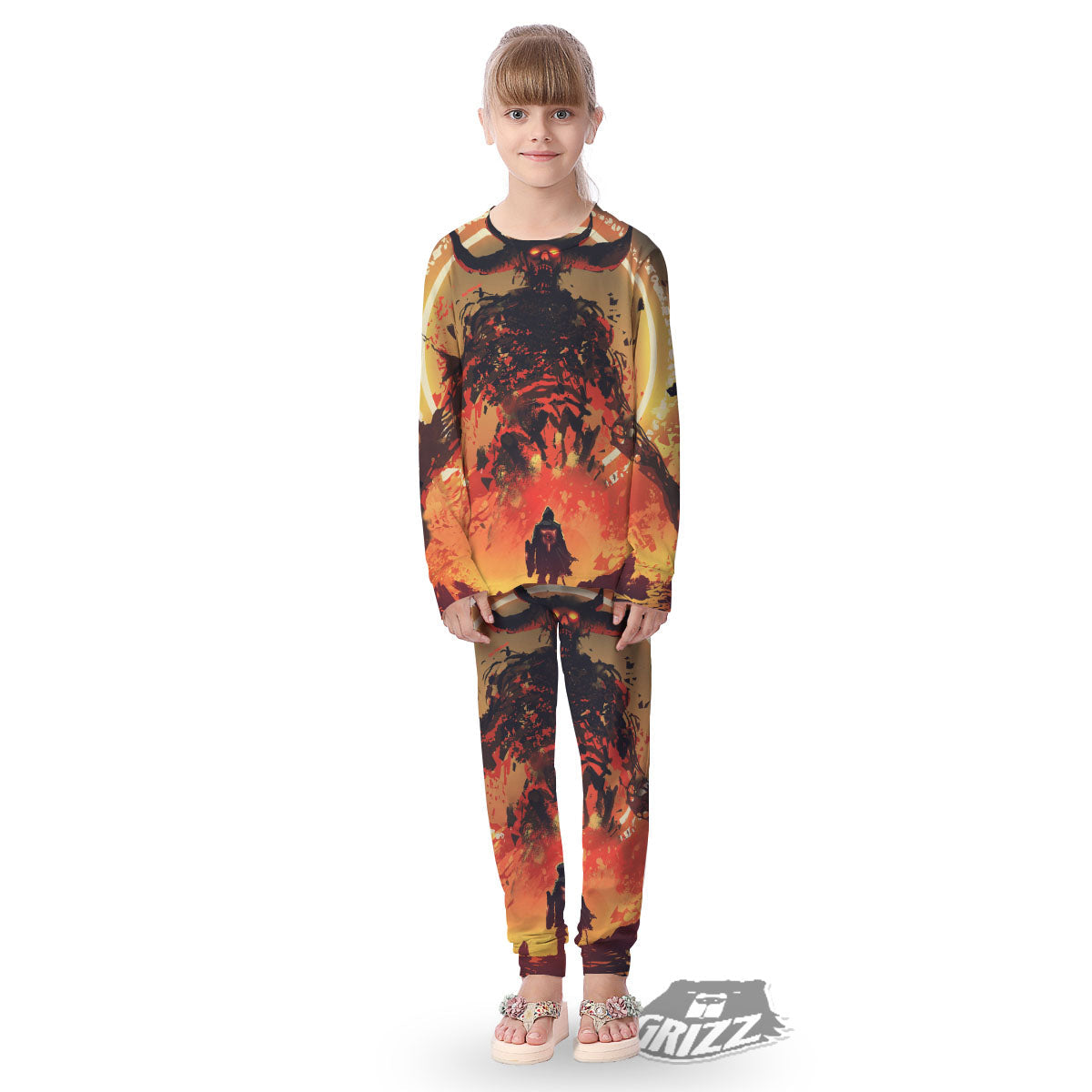 Fight With Demon Print Kid's Pajamas-grizzshop