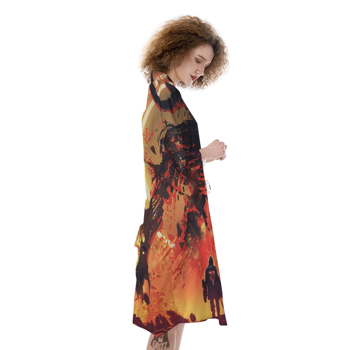 Fight With Demon Print Kimono-grizzshop
