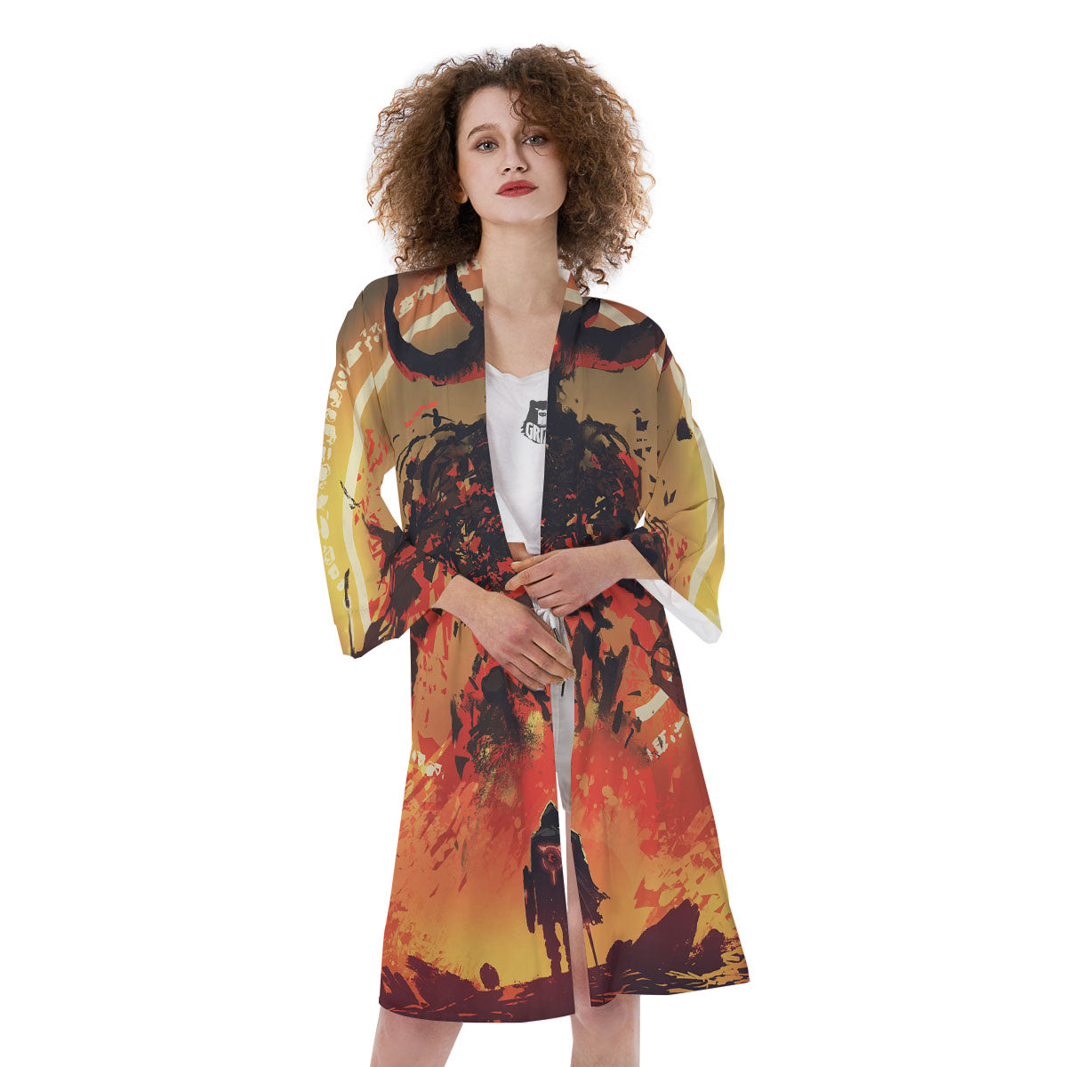Fight With Demon Print Kimono-grizzshop