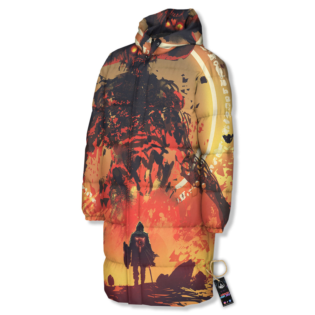 Fight With Demon Print Long Down Jacket-grizzshop