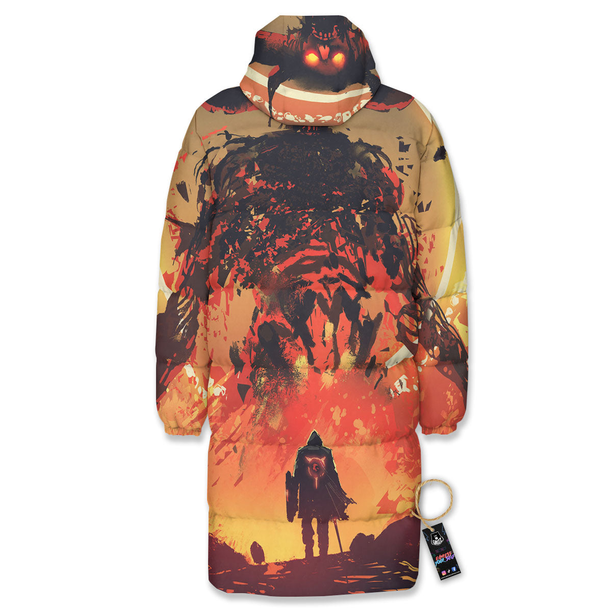 Fight With Demon Print Long Down Jacket-grizzshop