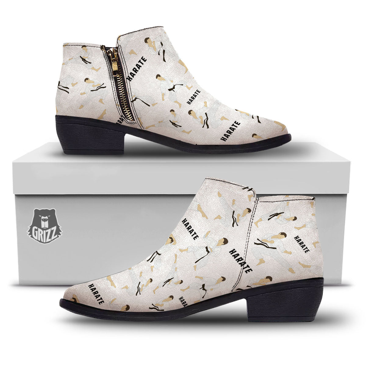 Fighter Karate Print Pattern Ankle Boots-grizzshop