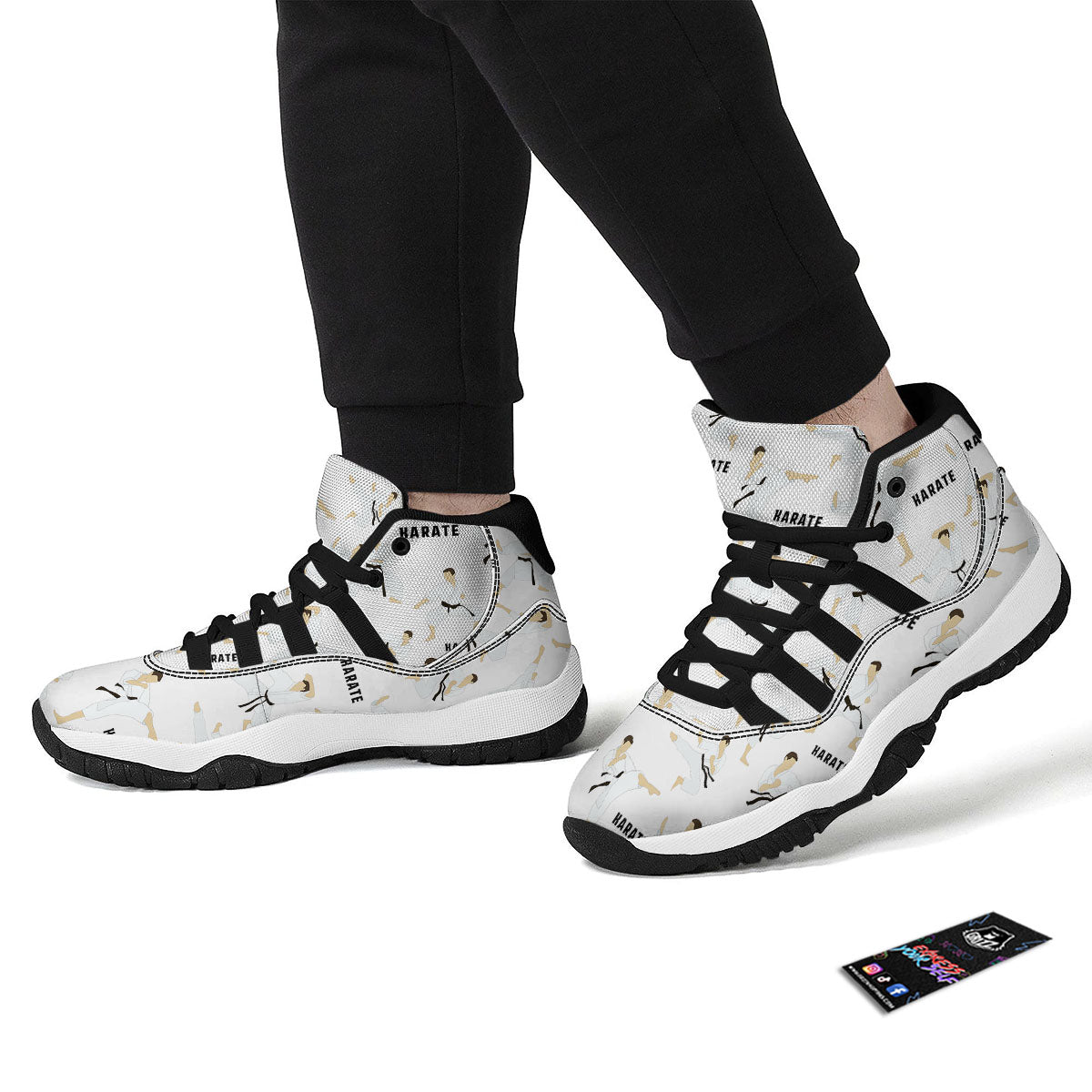 Fighter Karate Print Pattern Black Bball Shoes-grizzshop