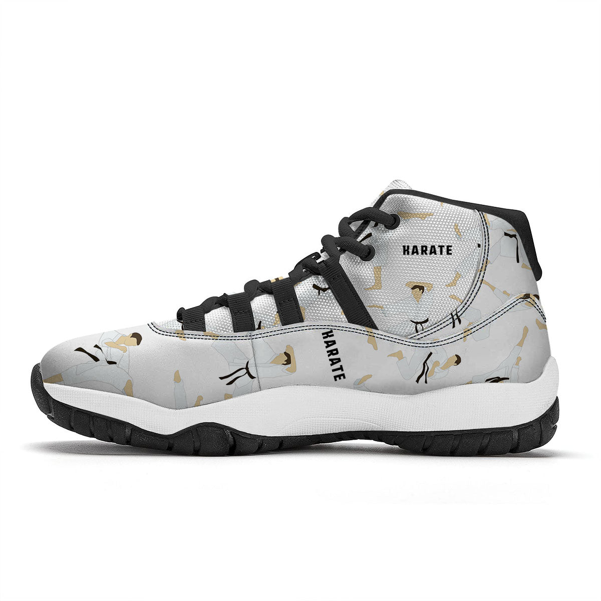 Fighter Karate Print Pattern Black Bball Shoes-grizzshop