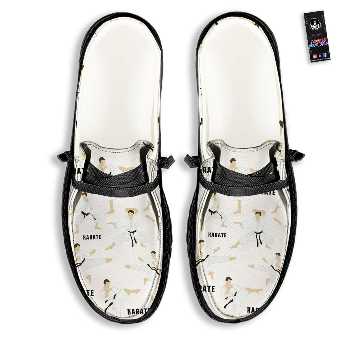 Fighter Karate Print Pattern Black Loafers-grizzshop