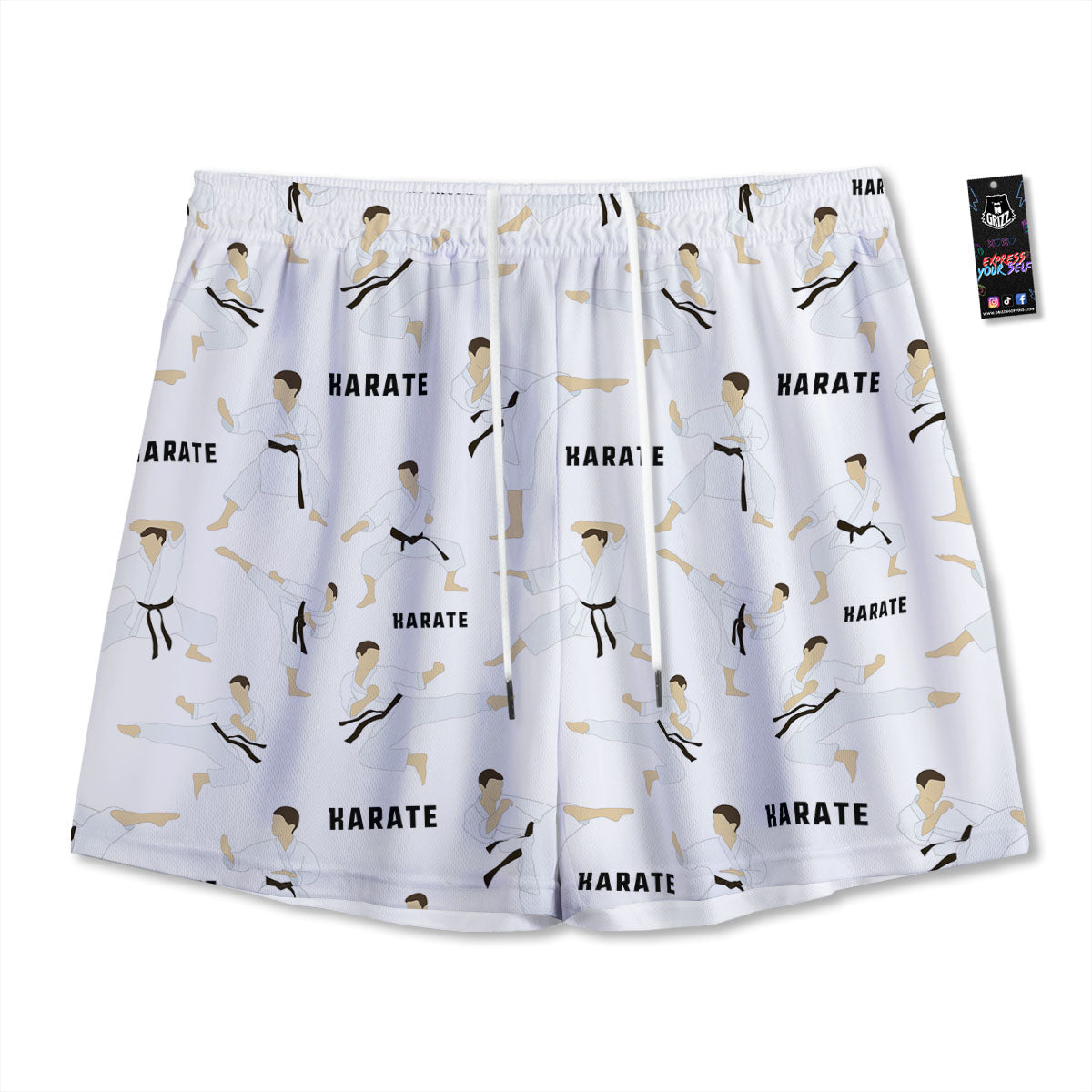 Fighter Karate Print Pattern Mesh Shorts-grizzshop